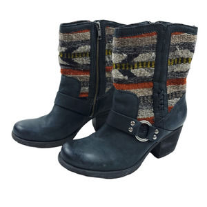 Born Womens Boots 7 Leather Sweater Round Toe Black Brown Southwestern Zip Up